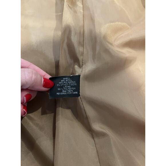 Michael Kors Beige Camel Tan Wool Blend Trench Overcoat Detachable Hood Womens L - Picture 6 of 15